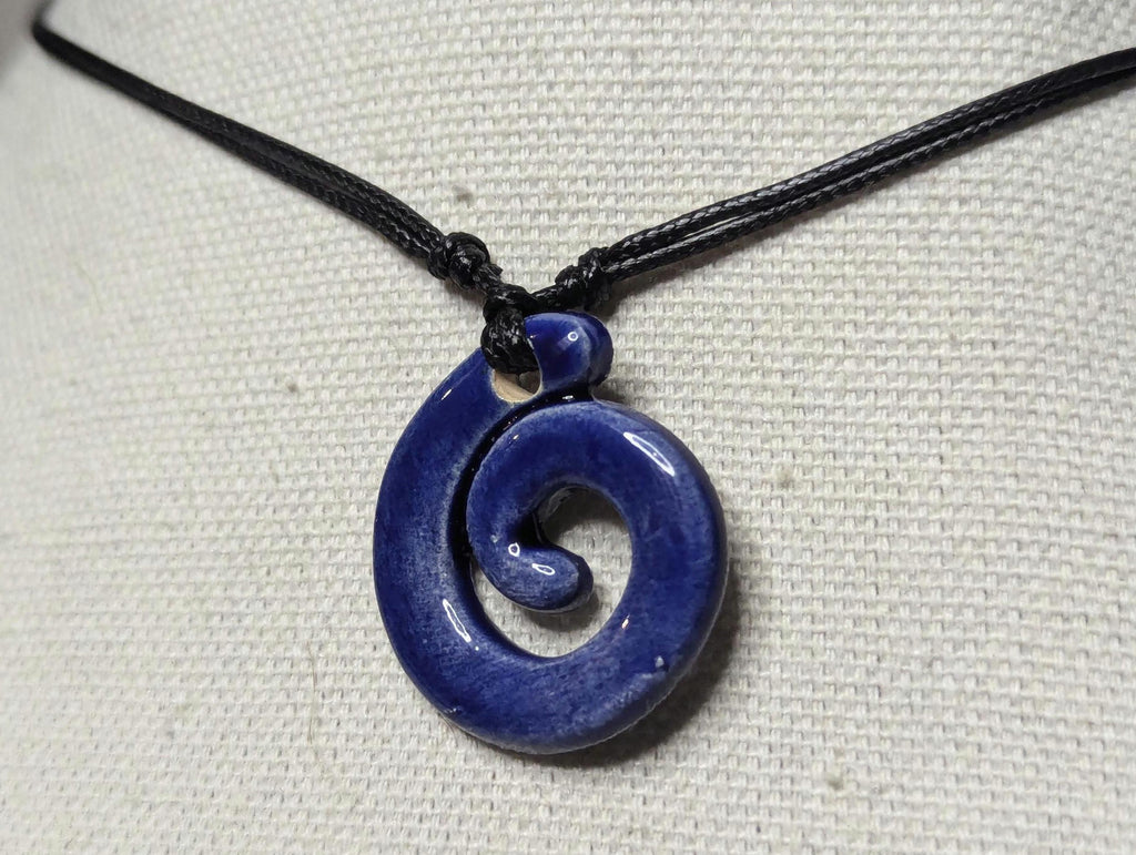 NoctemPottery Ceramic Spiral Swirl Pendant Choker Necklace Adjustable