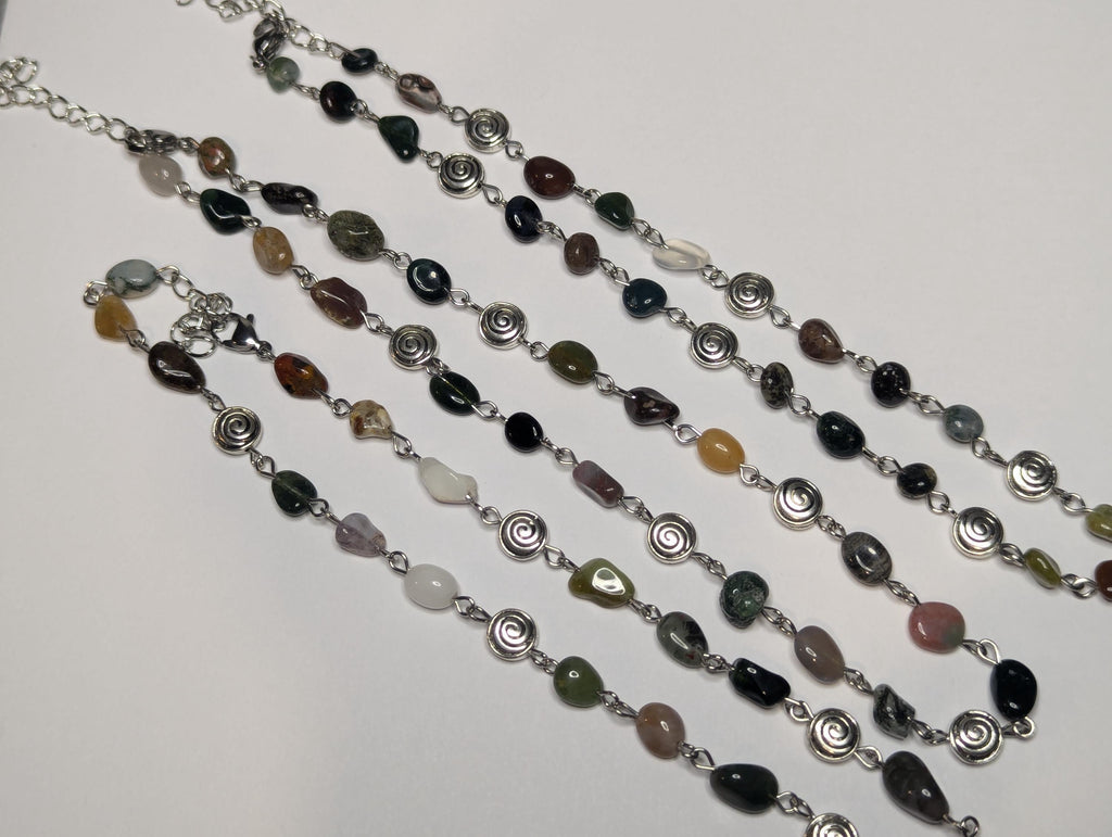 NoctemPottery Moss Agate Beaded Choker Necklace With Spiral Charms