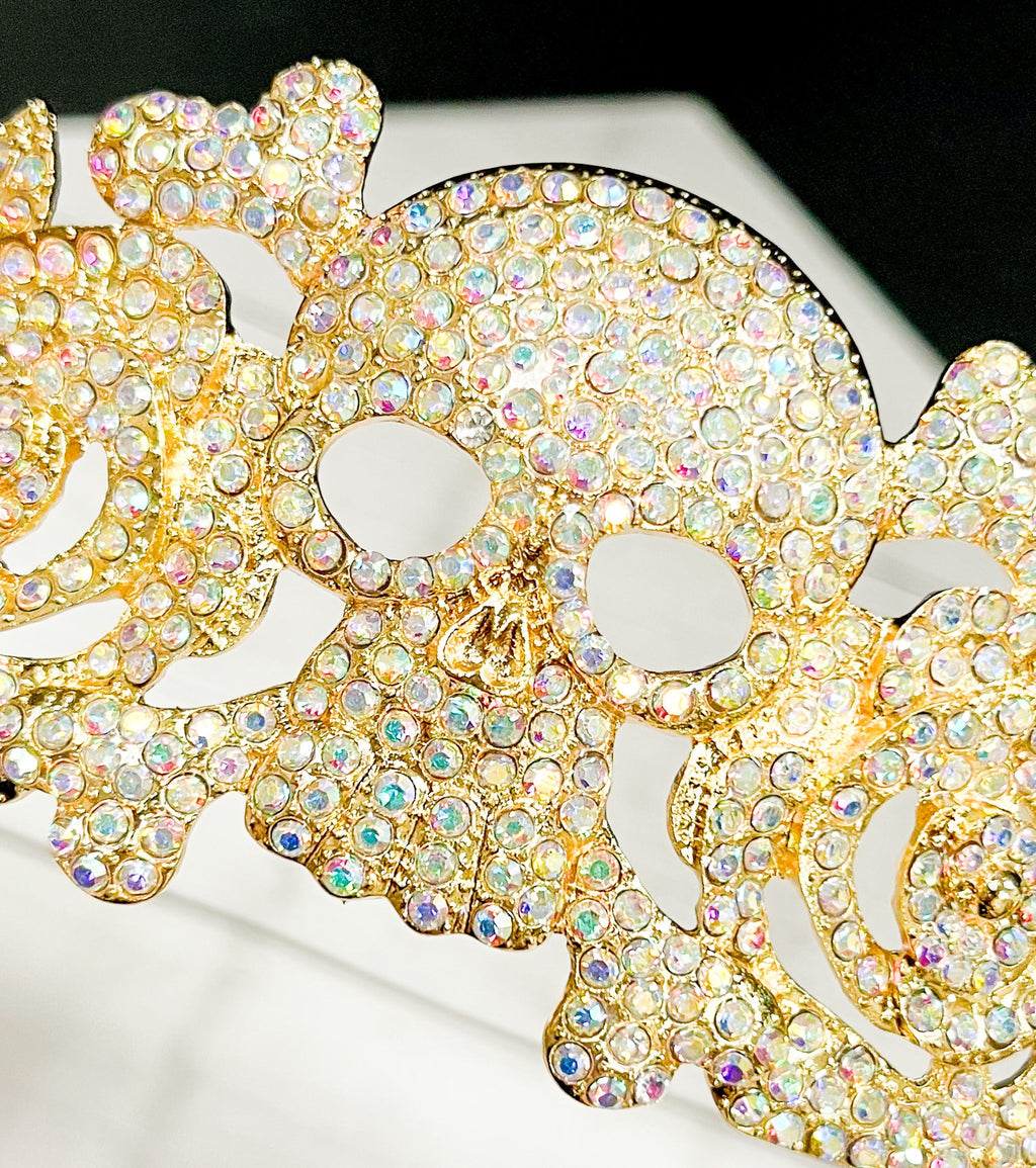 Crystal Skull Crown: Gold Flower Gothic Headpiece
