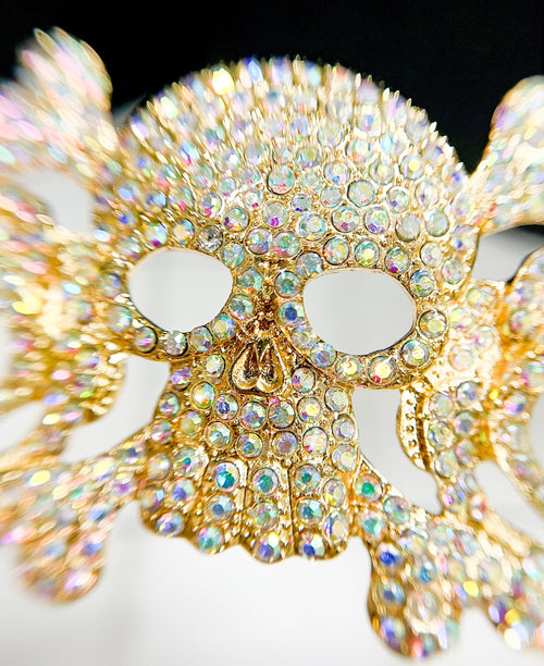 Crystal Skull Crown: Gold Flower Gothic Headpiece