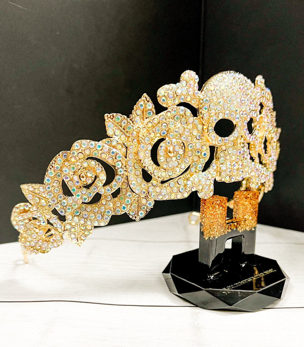 Crystal Skull Crown: Gold Flower Gothic Headpiece