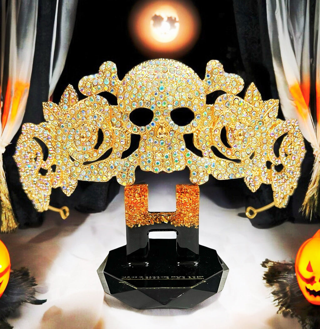 Crystal Skull Crown: Gold Flower Gothic Headpiece