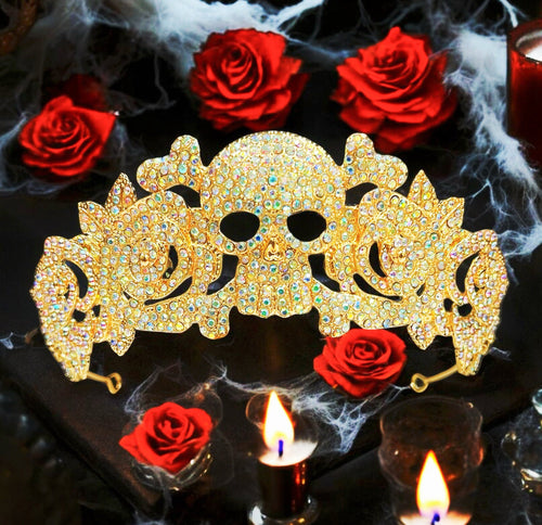 Crystal Skull Crown: Gold Flower Gothic Headpiece