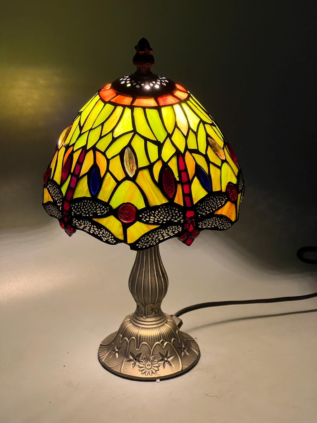 U2Antique Dragonfly Tiffany Stained Glass Table Lamp 8in