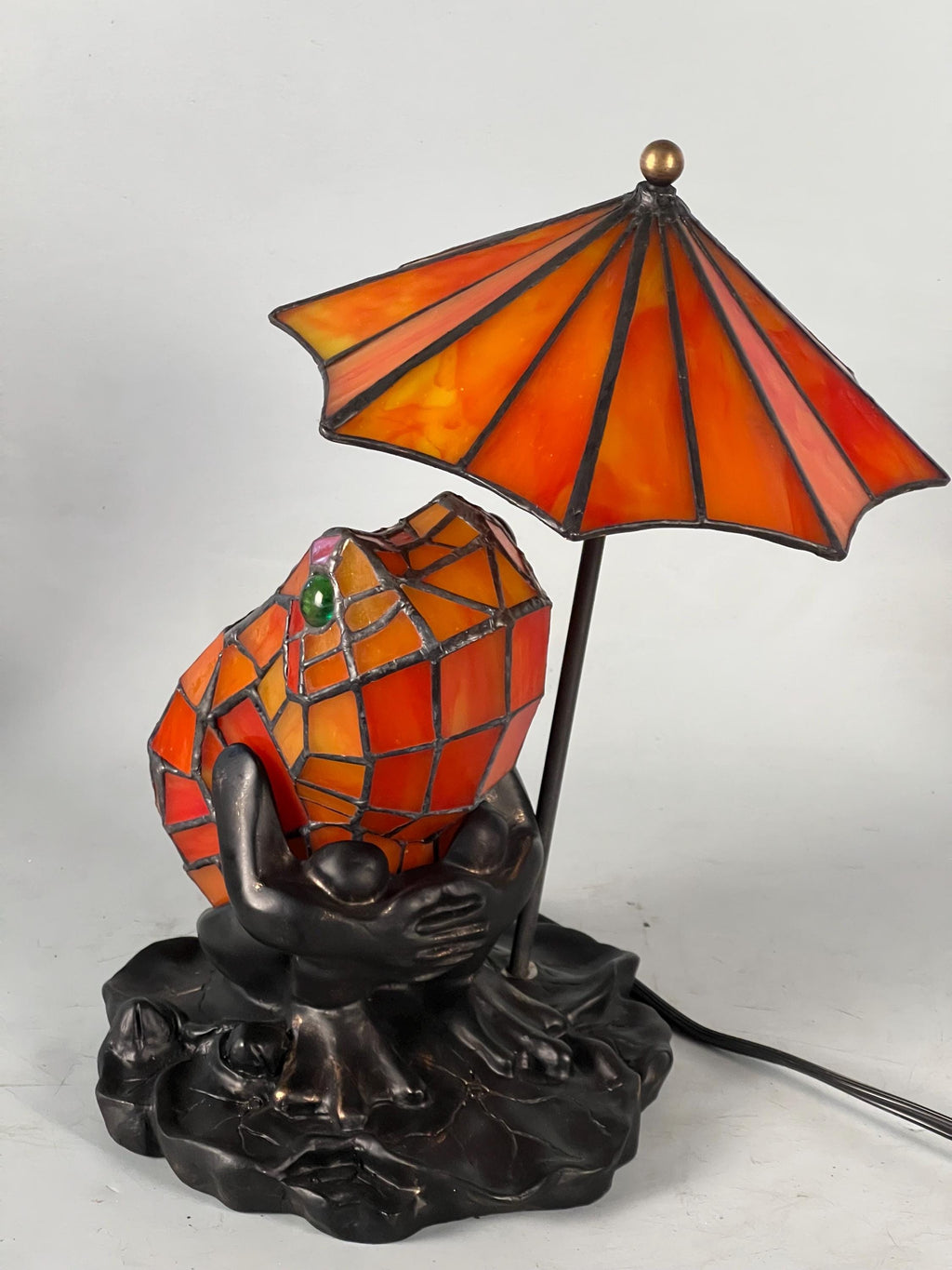 U2Antique Frog Umbrella Tiffany Table Lamp Stained Glass 11in