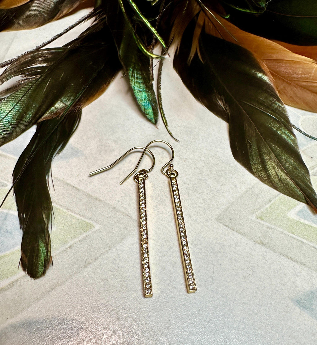 MossberryandStone Gold Vertical Bar Earrings With Cubic Zirconia Inlay