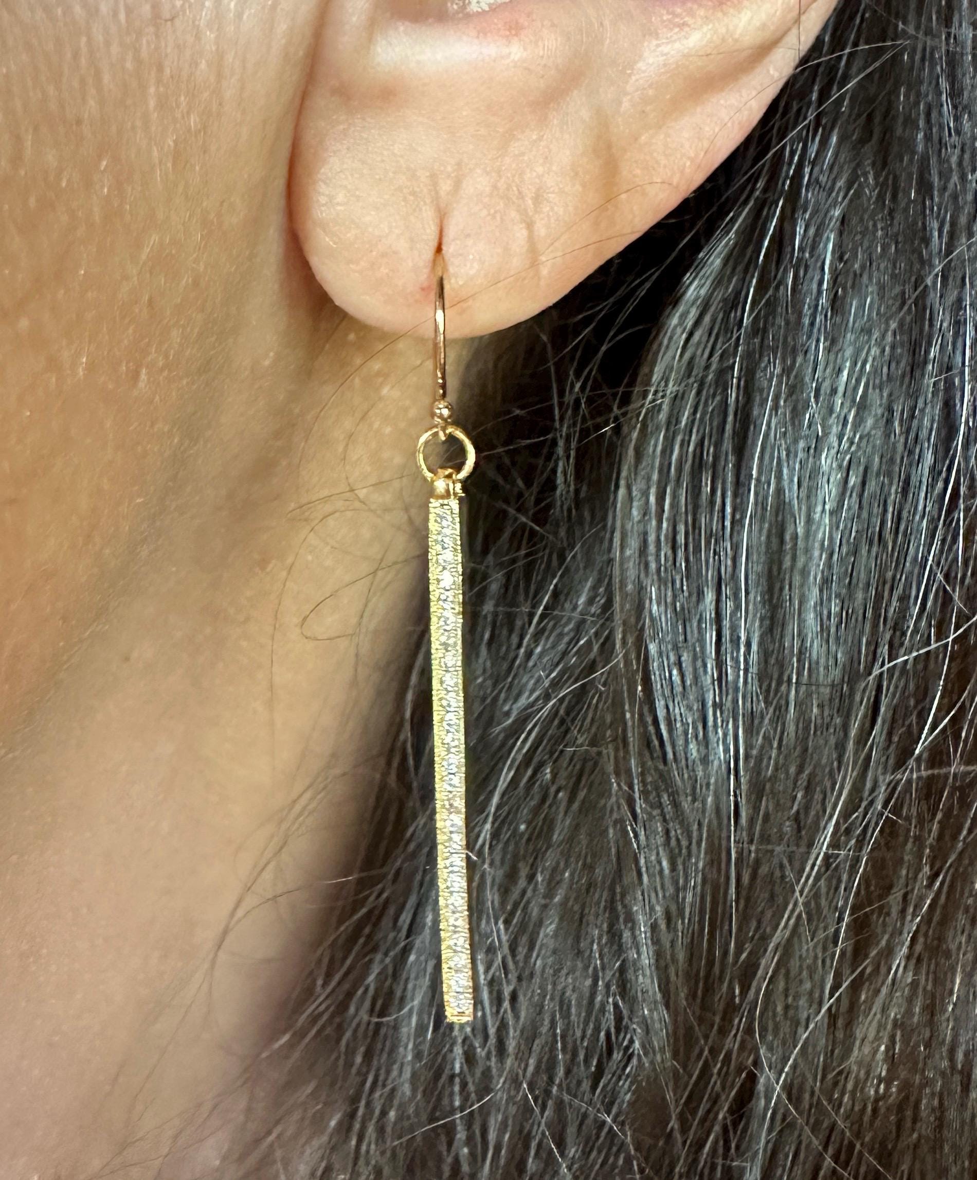 MossberryandStone Gold Vertical Bar Earrings With Cubic Zirconia Inlay