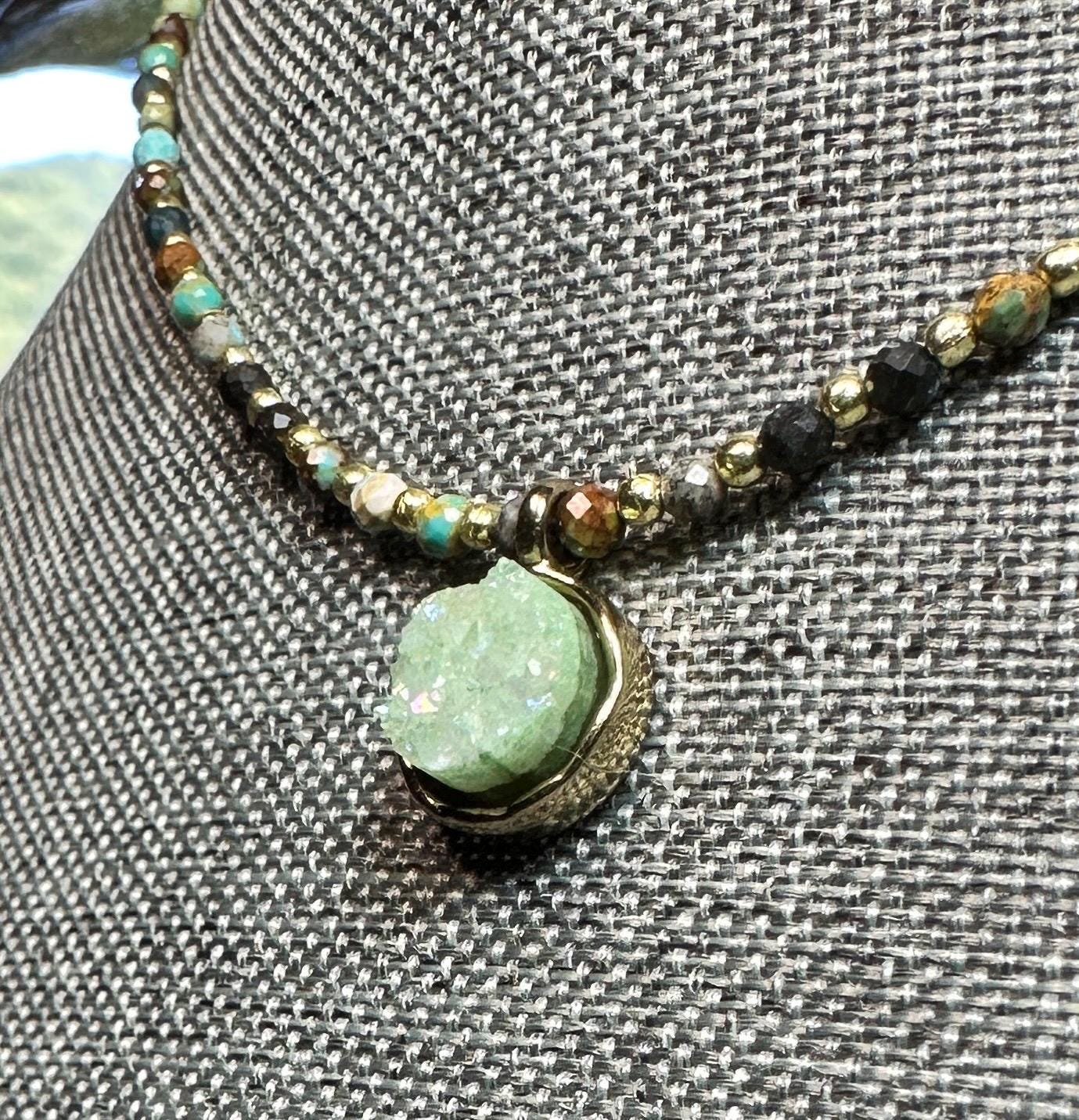 MossberryandStone Beaded African Turquoise Pendant Necklace with Choice of Charms