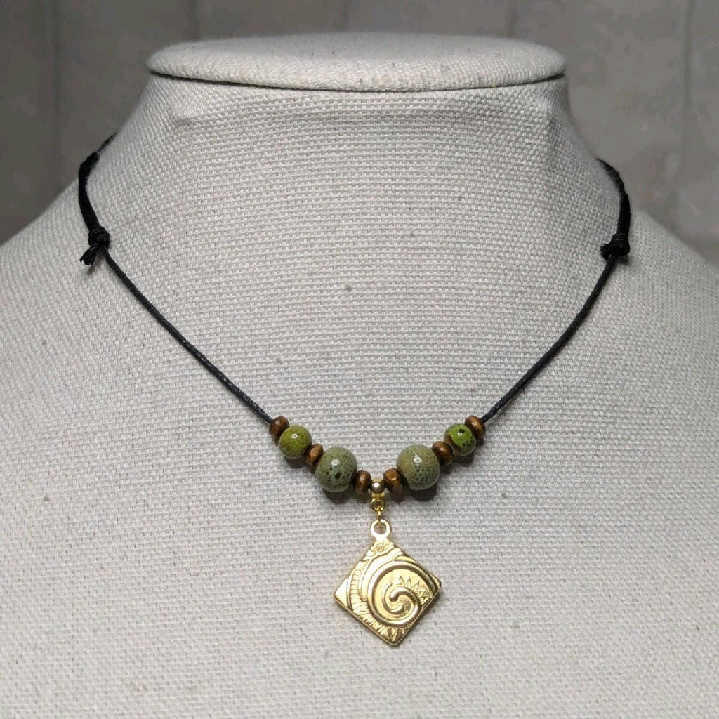 NoctemPottery Ceramic Beaded Swirl Pendant Necklace Adjustable Choker