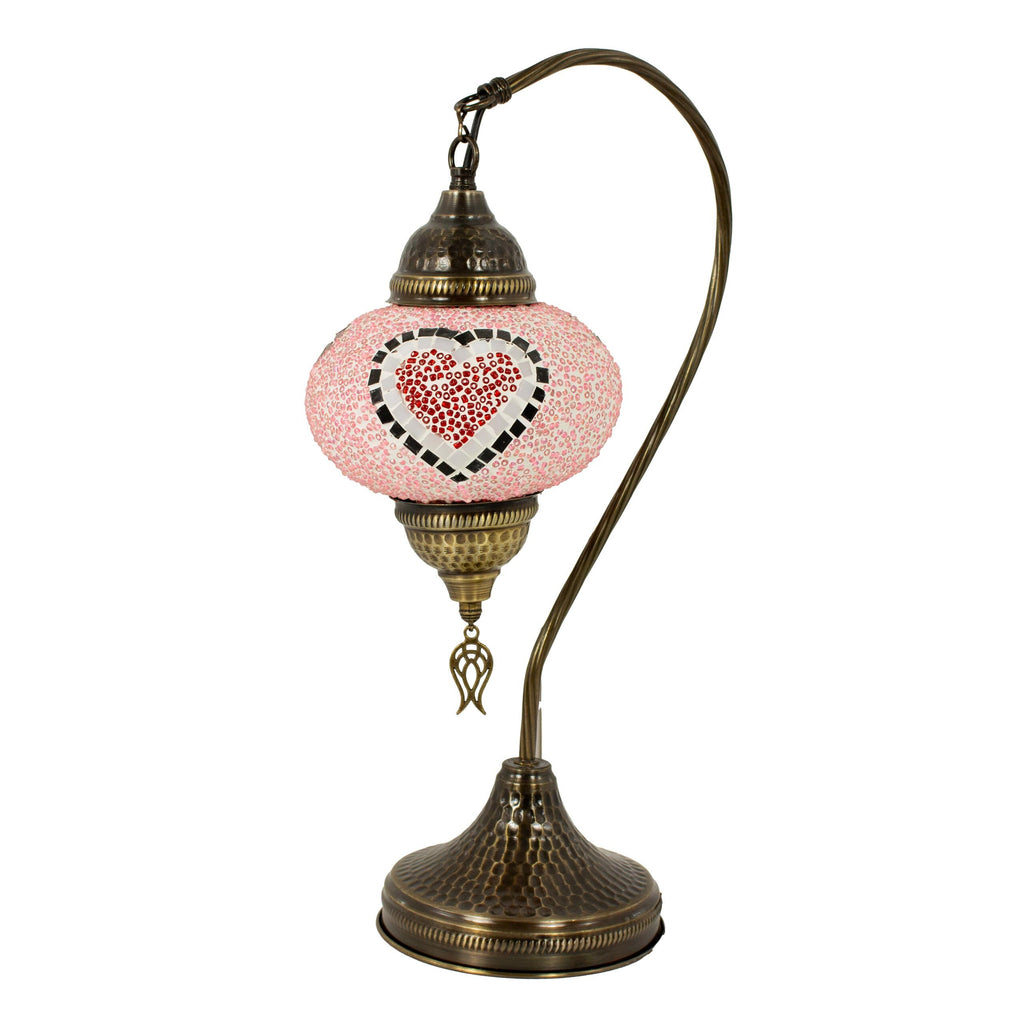 MoslandHome Handmade Turkish Mosaic Love Glass Table Lamp Heart 16.5in