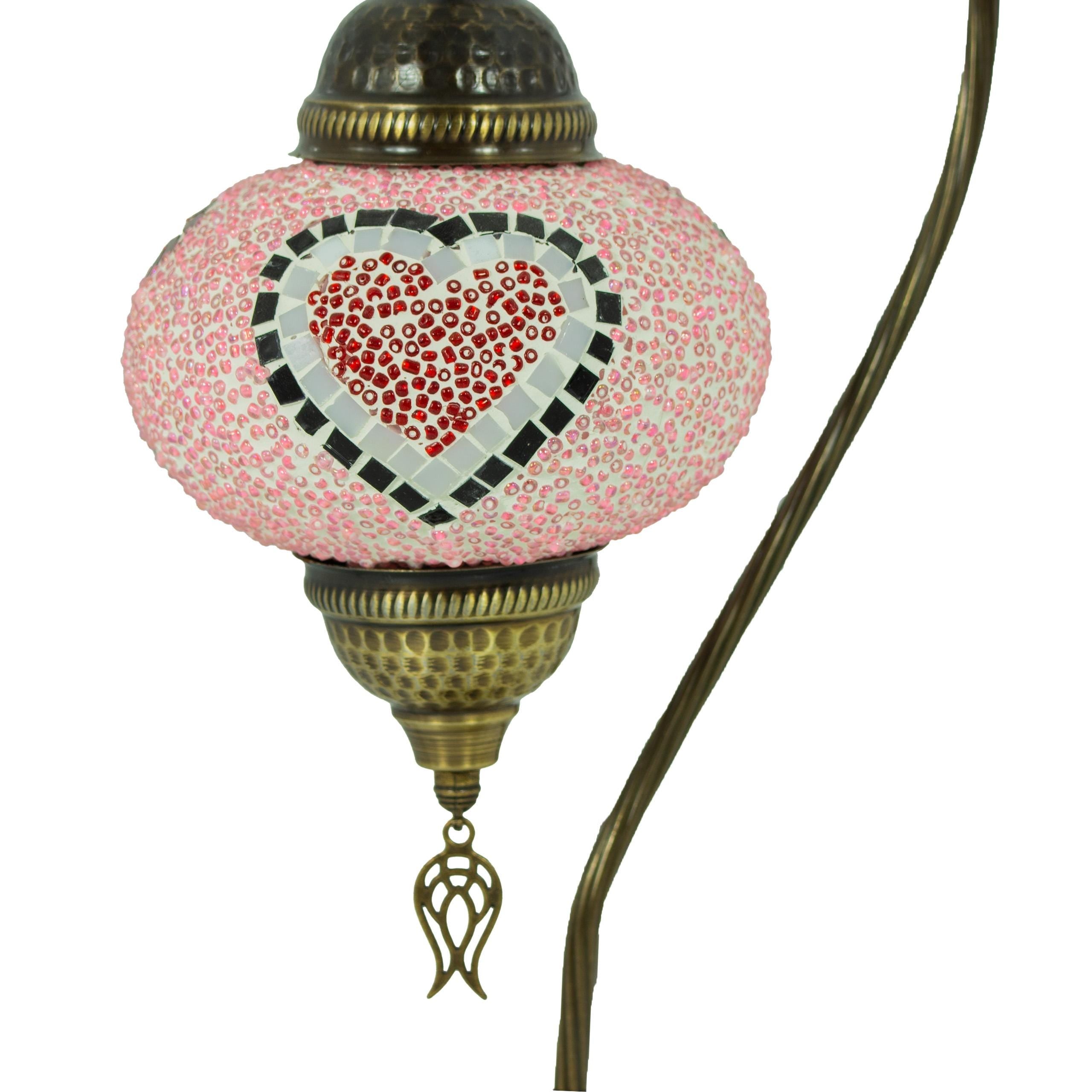 MoslandHome Handmade Turkish Mosaic Love Glass Table Lamp Heart 16.5in