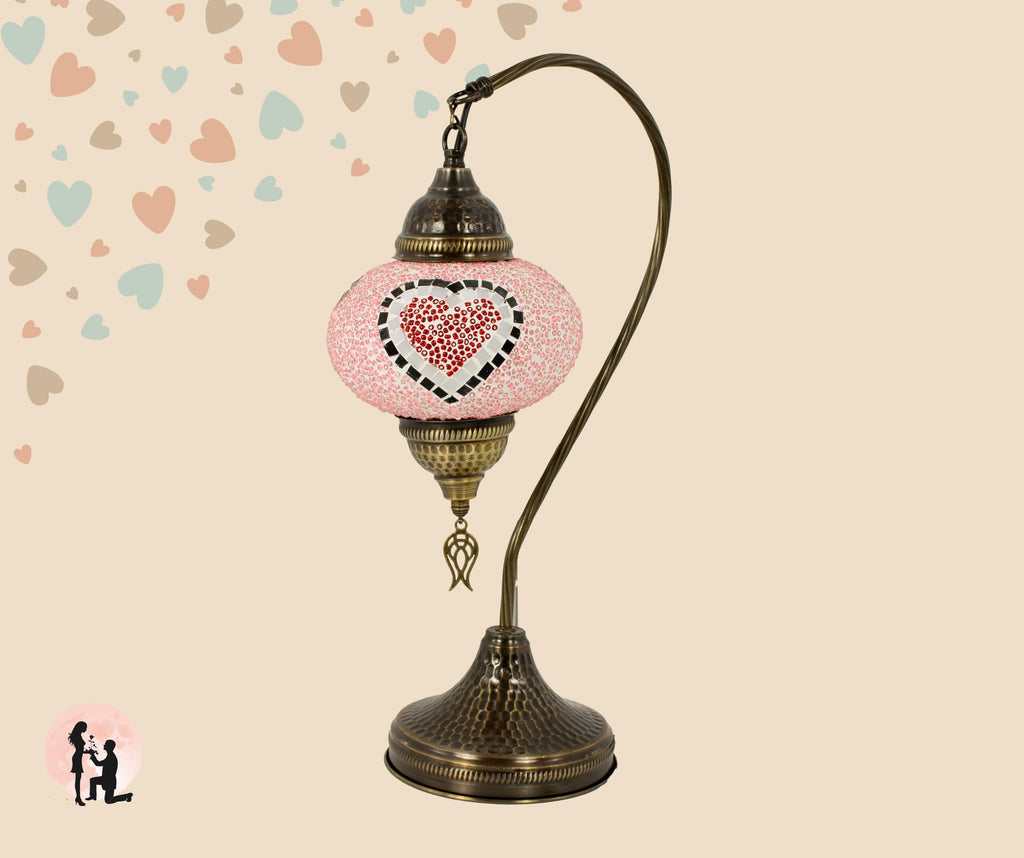MoslandHome Handmade Turkish Mosaic Love Glass Table Lamp Heart 16.5in