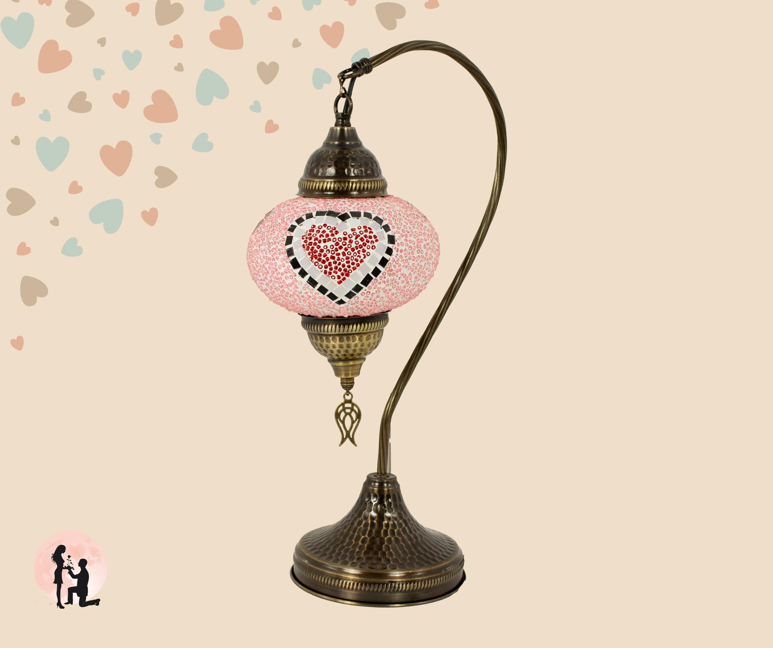 MoslandHome Handmade Turkish Mosaic Love Glass Table Lamp Heart 16.5in