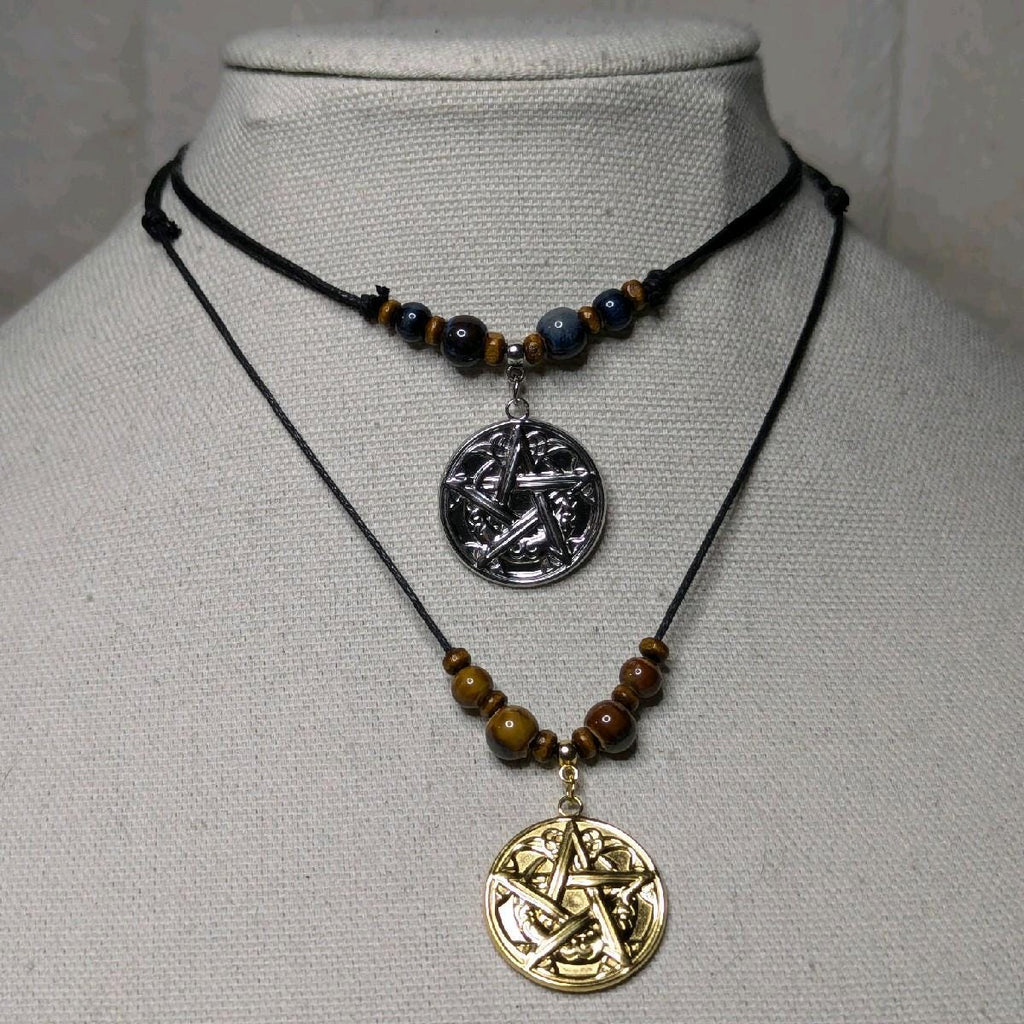 NoctemPottery Pentacle Pentagram Charm Pendant Ceramic Beaded Adjustable Choker Necklace