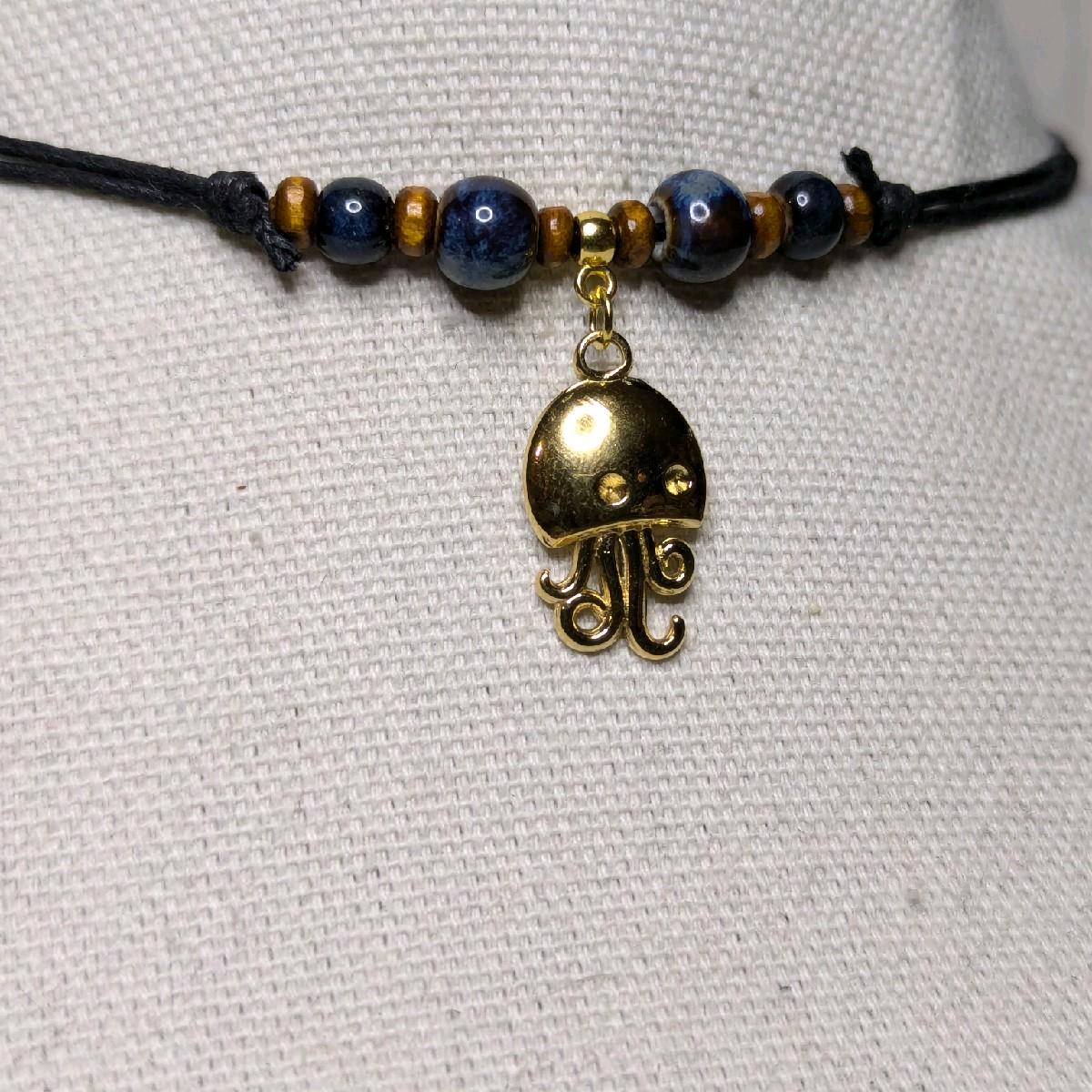 NoctemPottery Stainless Steel Ceramic Beaded Jellyfish Pendant Necklace Adjustable Choker