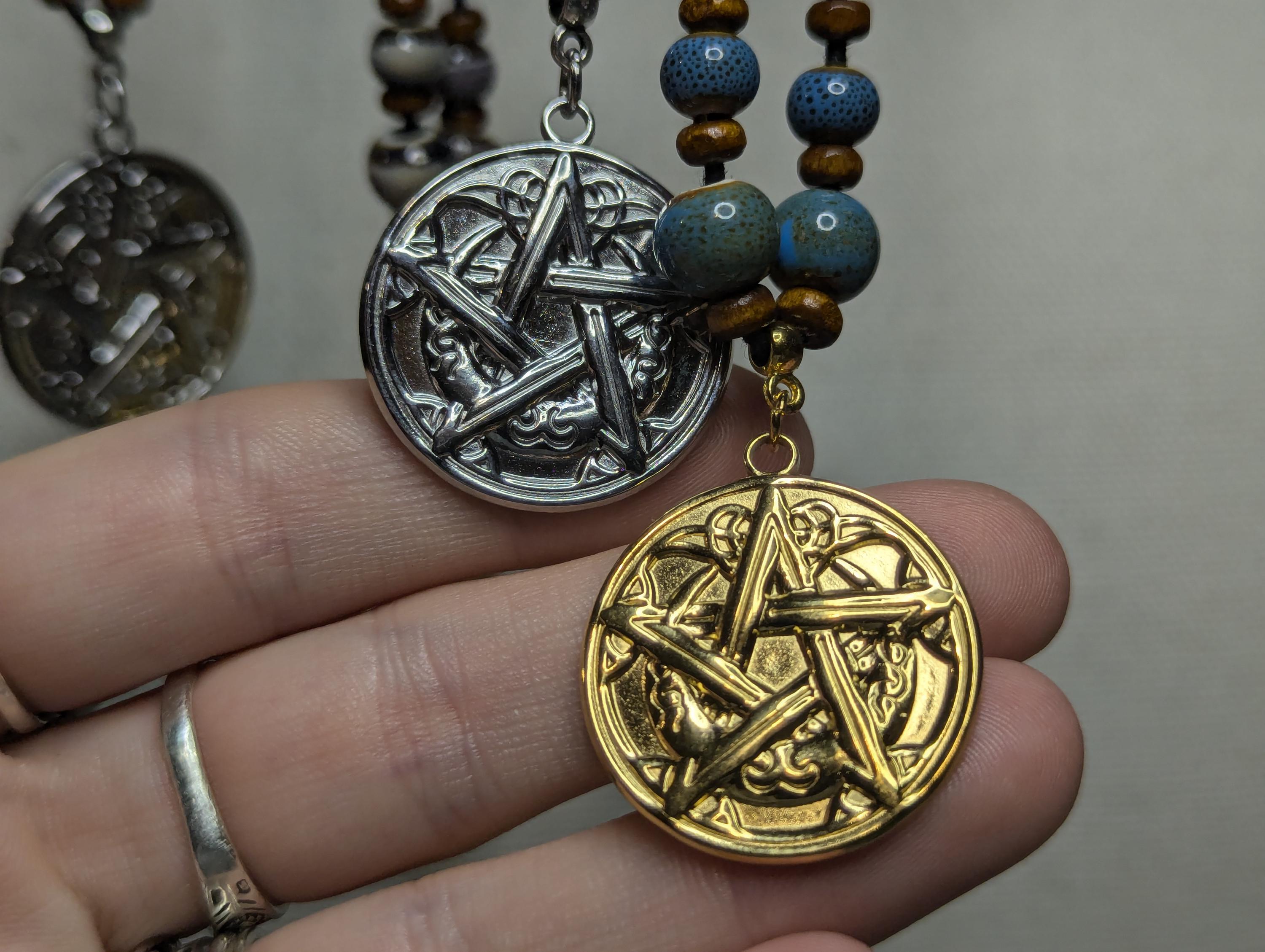 NoctemPottery Pentacle Pentagram Charm Pendant Ceramic Beaded Adjustable Choker Necklace