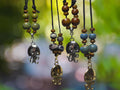 NoctemPottery Stainless Steel Ceramic Beaded Jellyfish Pendant Necklace Adjustable Choker