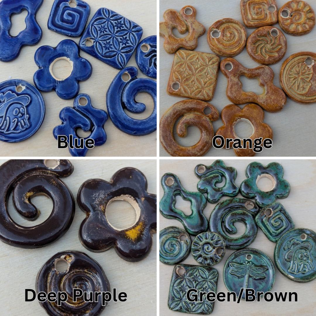 NoctemPottery Celtic Crescent Moon Pentagram Filigree Ceramic Wax Seal Pendant Choker Necklace