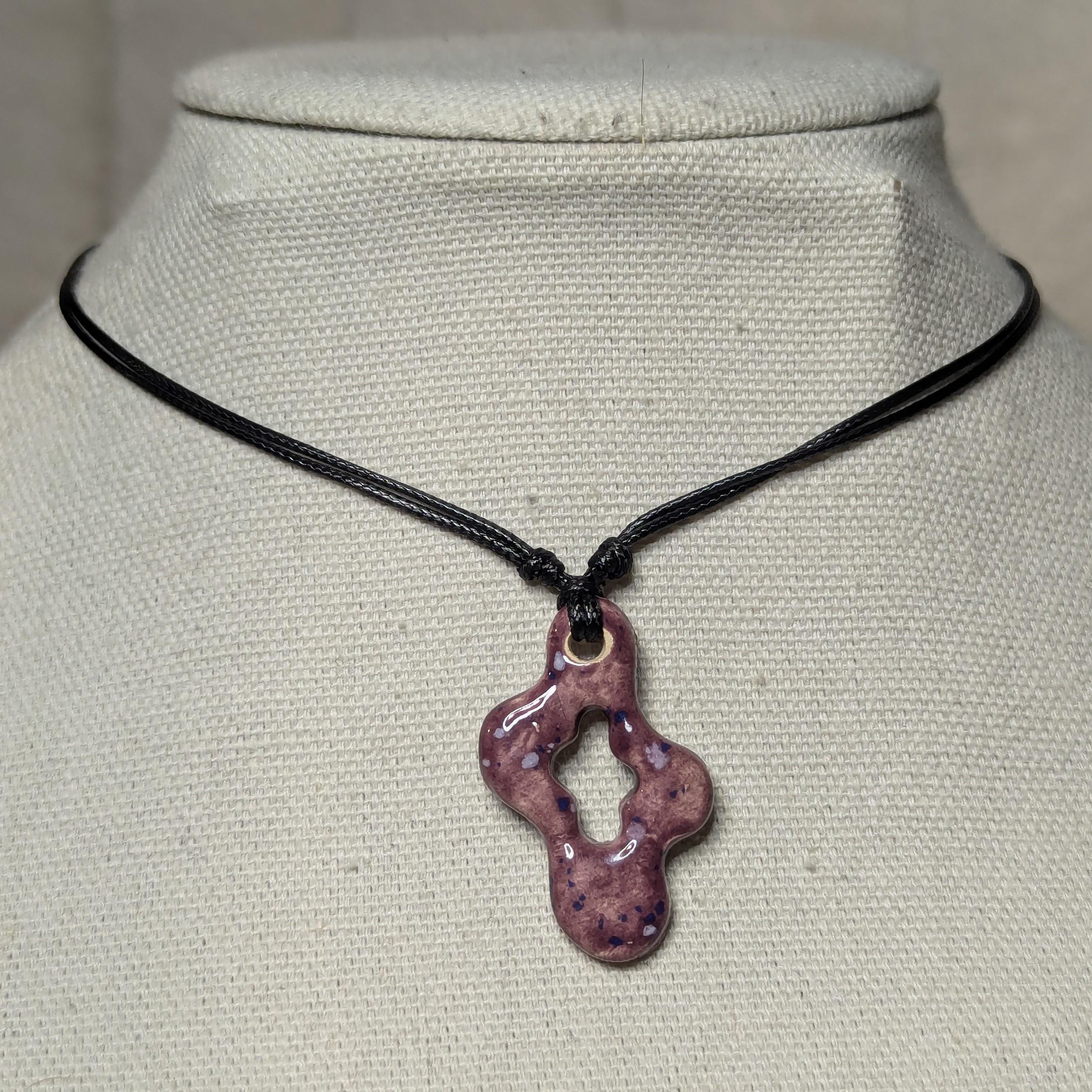 NoctemPottery Ceramic Wavy Star Pendant Necklace Adjustable Black Cord