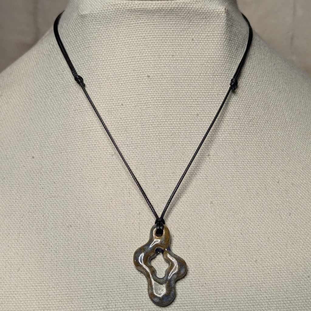 NoctemPottery Ceramic Wavy Star Pendant Necklace Adjustable Black Cord