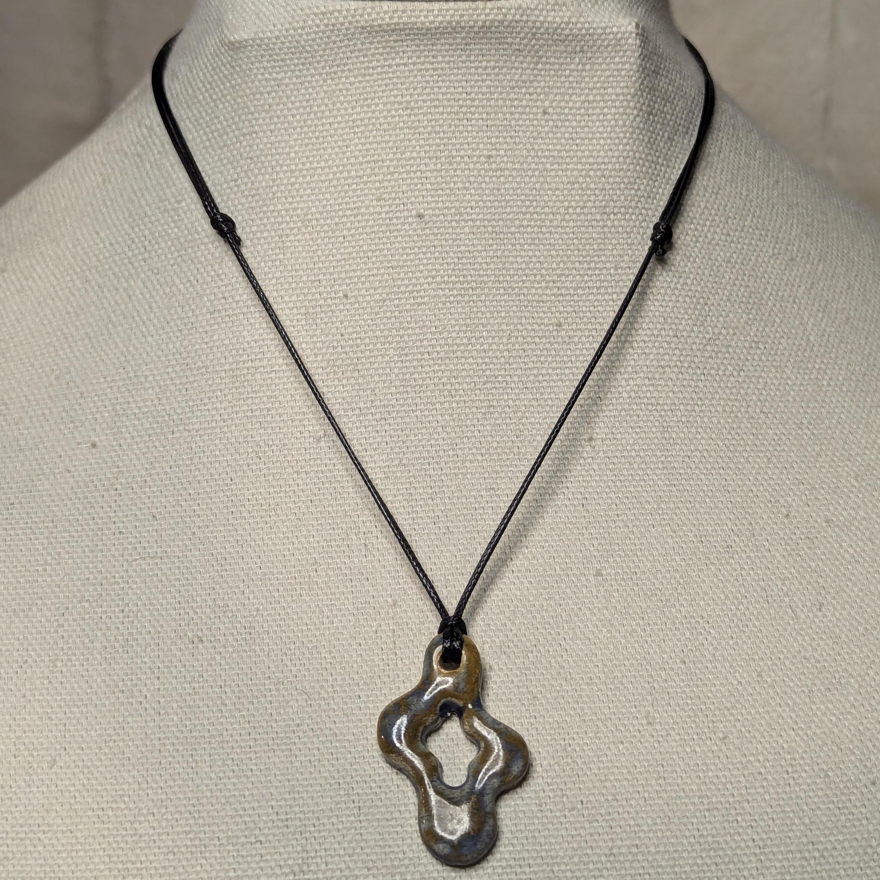 NoctemPottery Ceramic Wavy Star Pendant Necklace Adjustable Black Cord