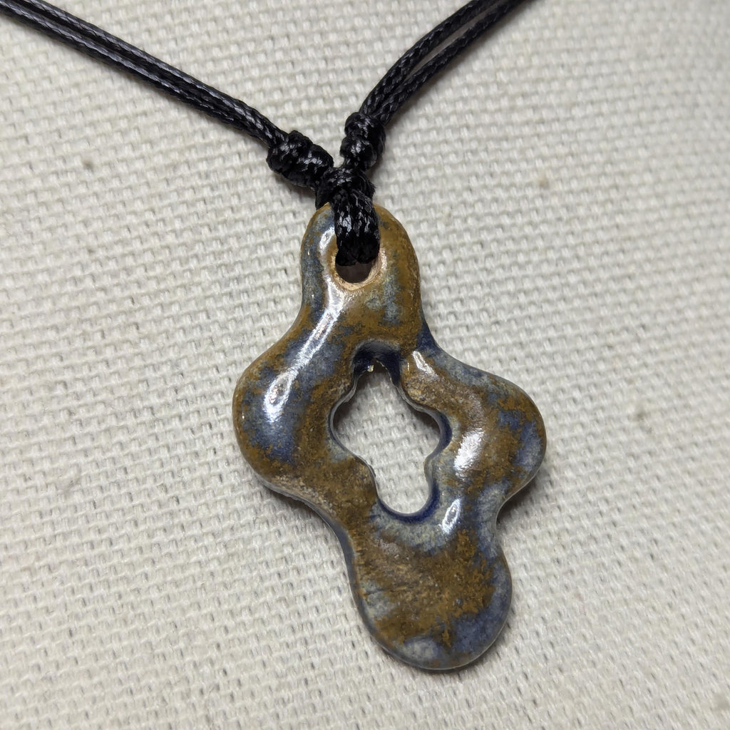 NoctemPottery Ceramic Wavy Star Pendant Necklace Adjustable Black Cord