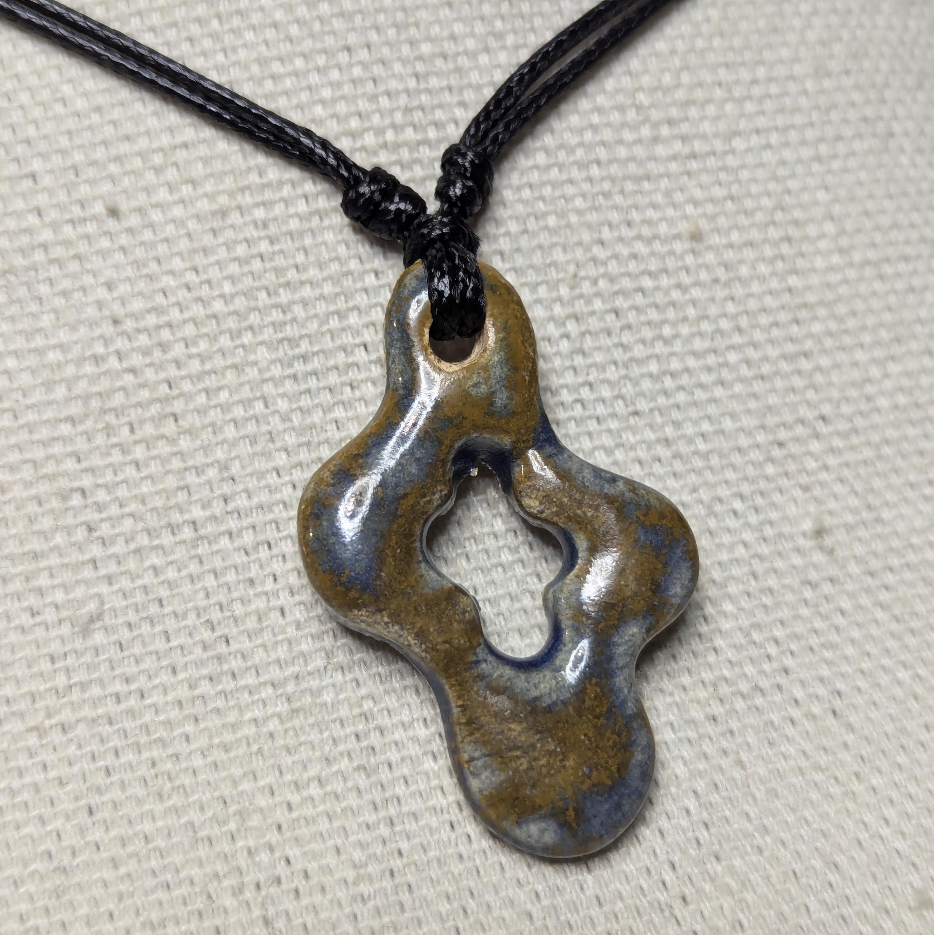 NoctemPottery Ceramic Wavy Star Pendant Necklace Adjustable Black Cord