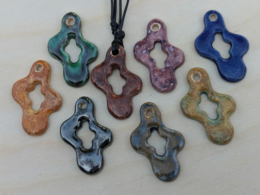 NoctemPottery Ceramic Wavy Star Pendant Necklace Adjustable Black Cord