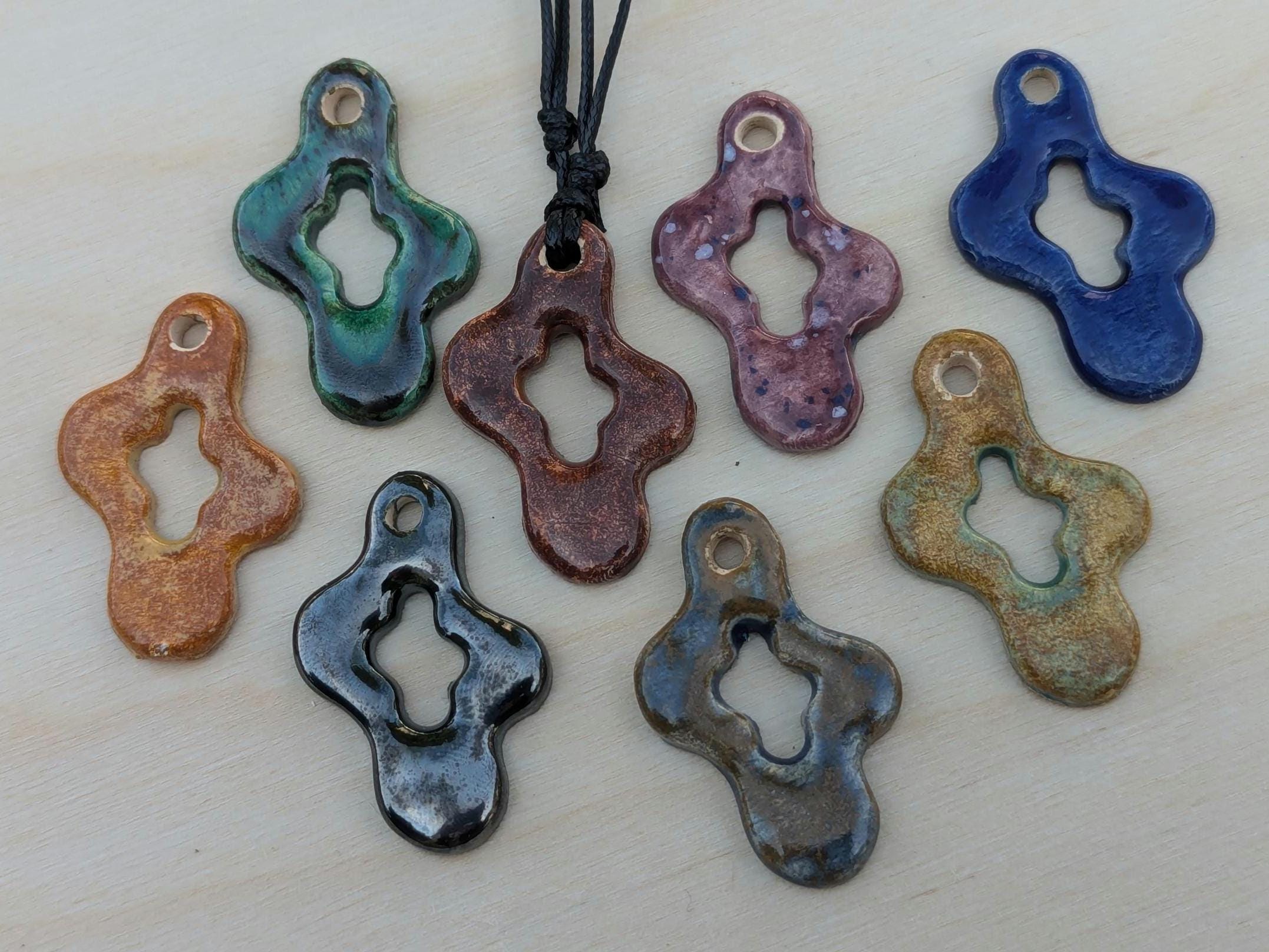 NoctemPottery Ceramic Wavy Star Pendant Necklace Adjustable Black Cord