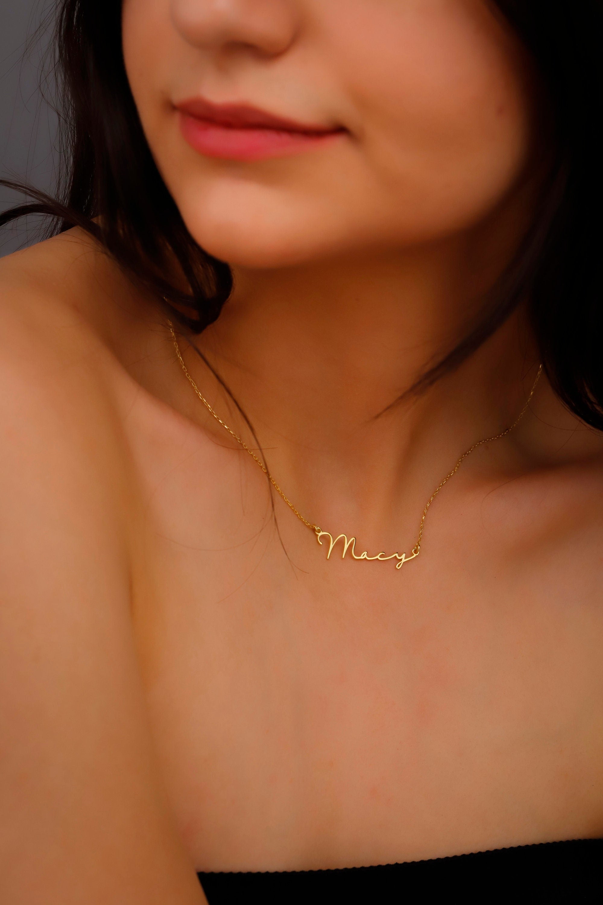 SilverGoldandRose 10K Solid Gold Name Necklace Personalized Dainty Jewelry