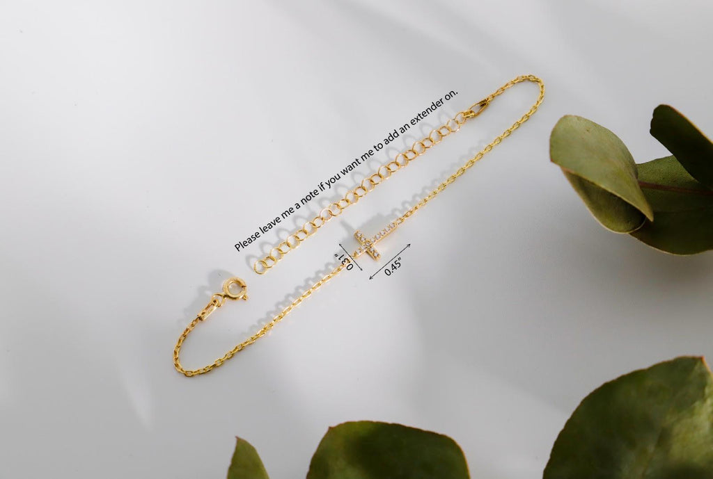 SilverGoldandRose Dainty Diamond Cross Bracelet 925 Sterling Silver Chain