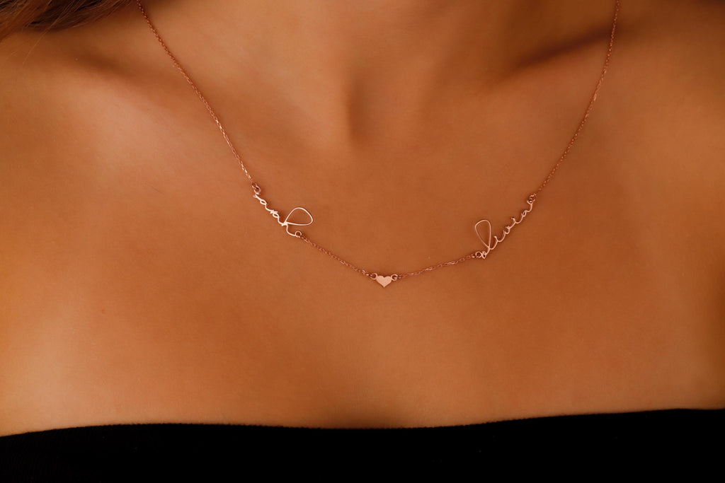 SilverGoldandRose Personalized Two-Name Sterling Silver Couple Necklace