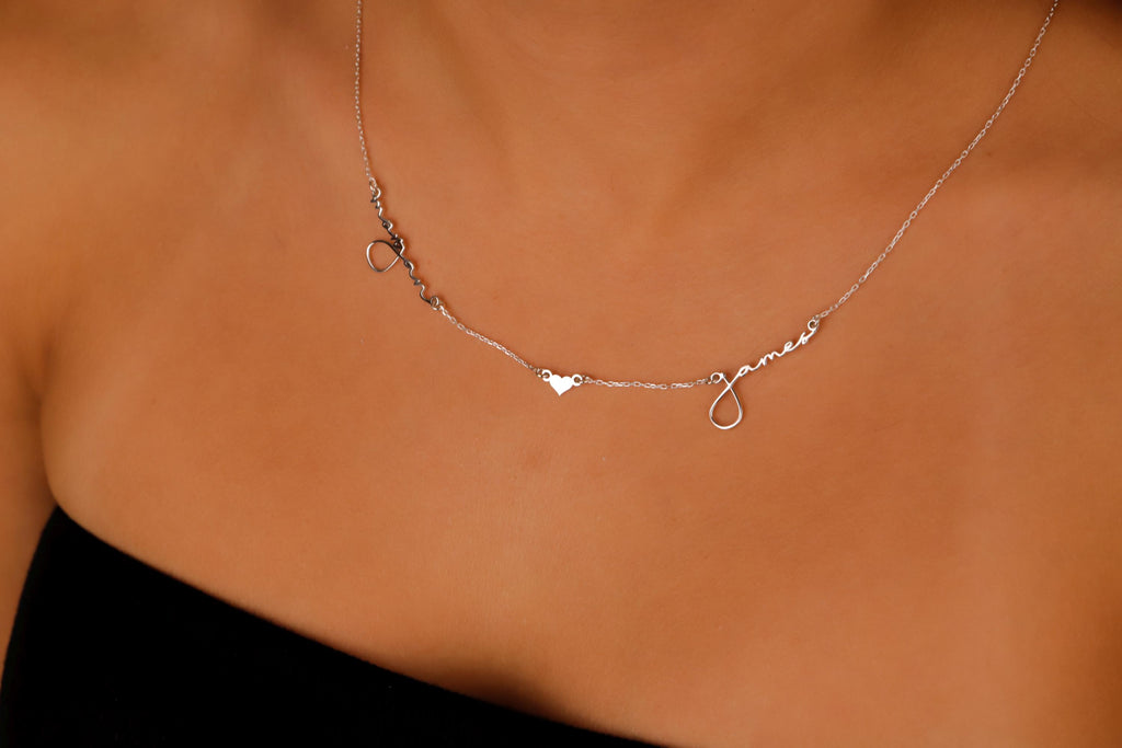 SilverGoldandRose Personalized Two-Name Sterling Silver Couple Necklace
