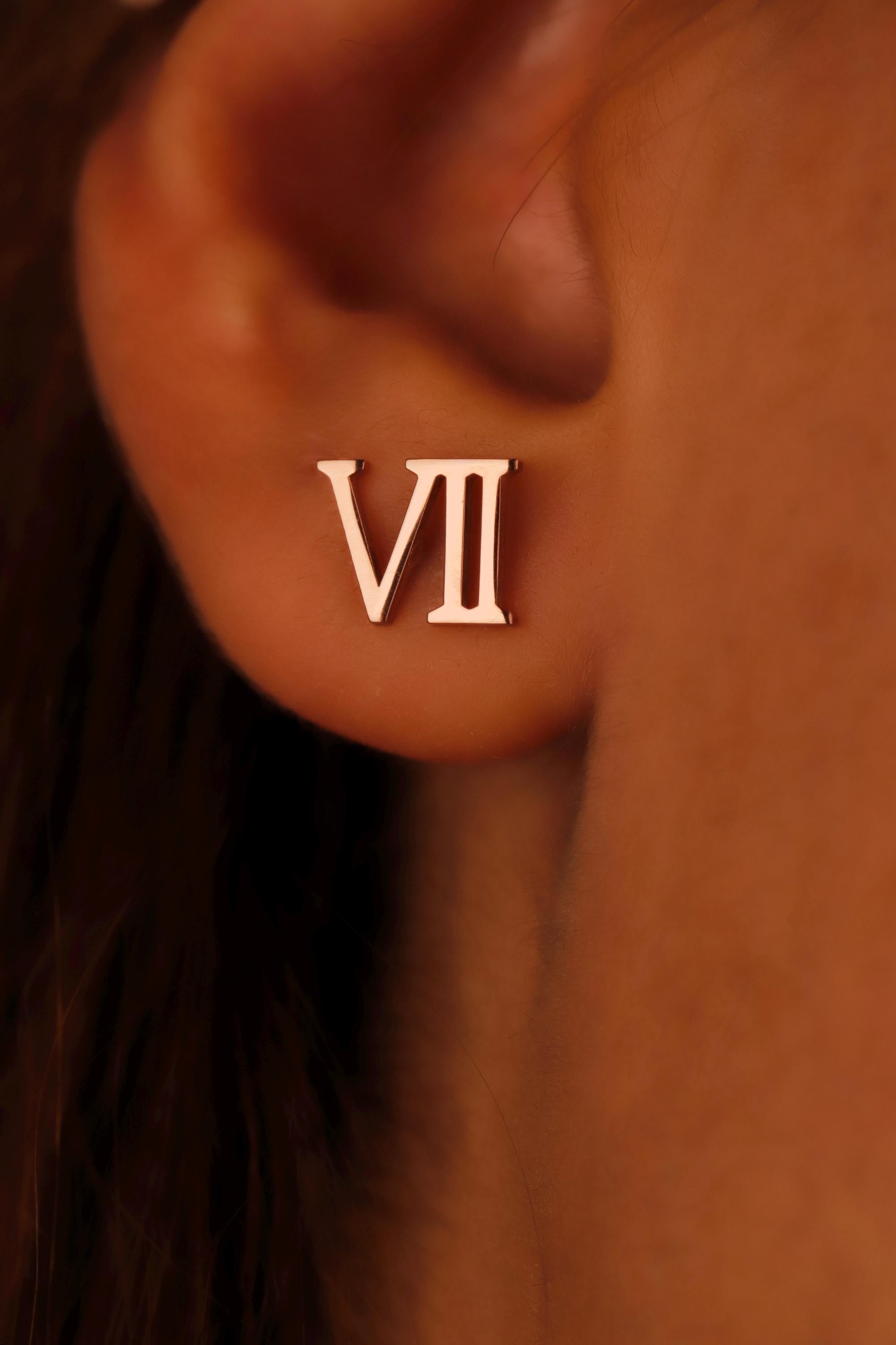 Sterling Silver Roman Numeral Earrings: Personalized Number Studs