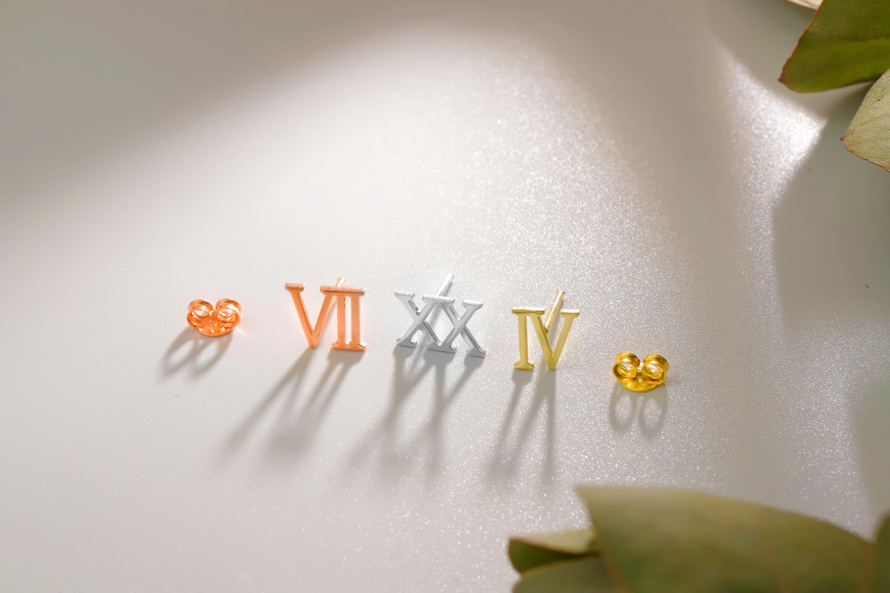 Sterling Silver Roman Numeral Earrings: Personalized Number Studs