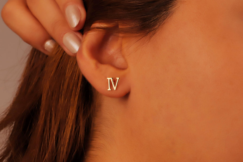 Sterling Silver Roman Numeral Earrings: Personalized Number Studs