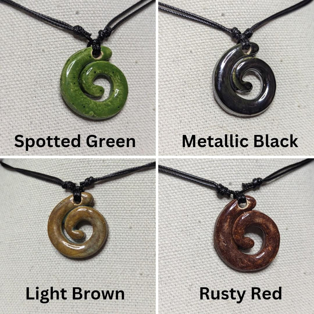 NoctemPottery Ceramic Spiral Swirl Pendant Choker Necklace Adjustable