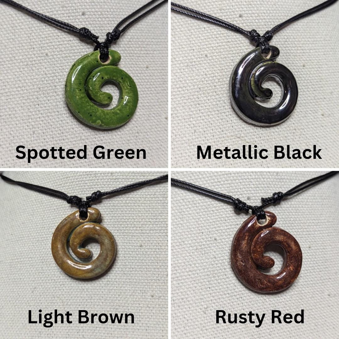 NoctemPottery Ceramic Spiral Swirl Pendant Choker Necklace Adjustable