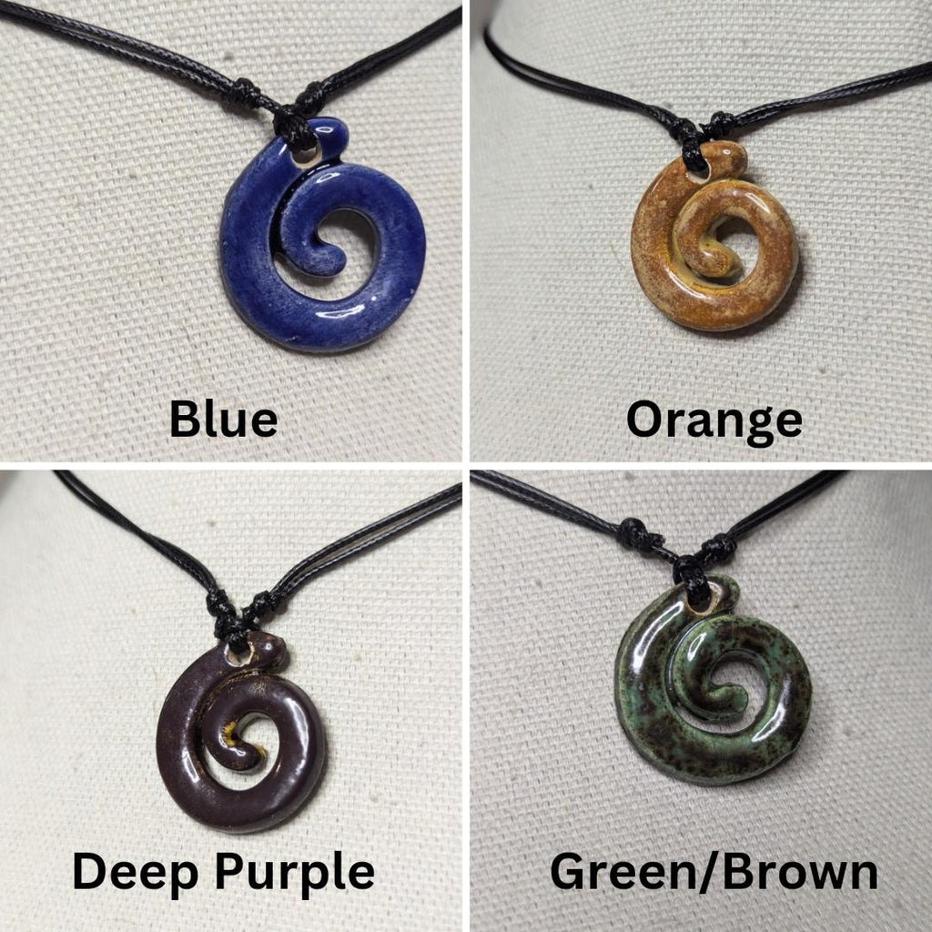 NoctemPottery Ceramic Spiral Swirl Pendant Choker Necklace Adjustable