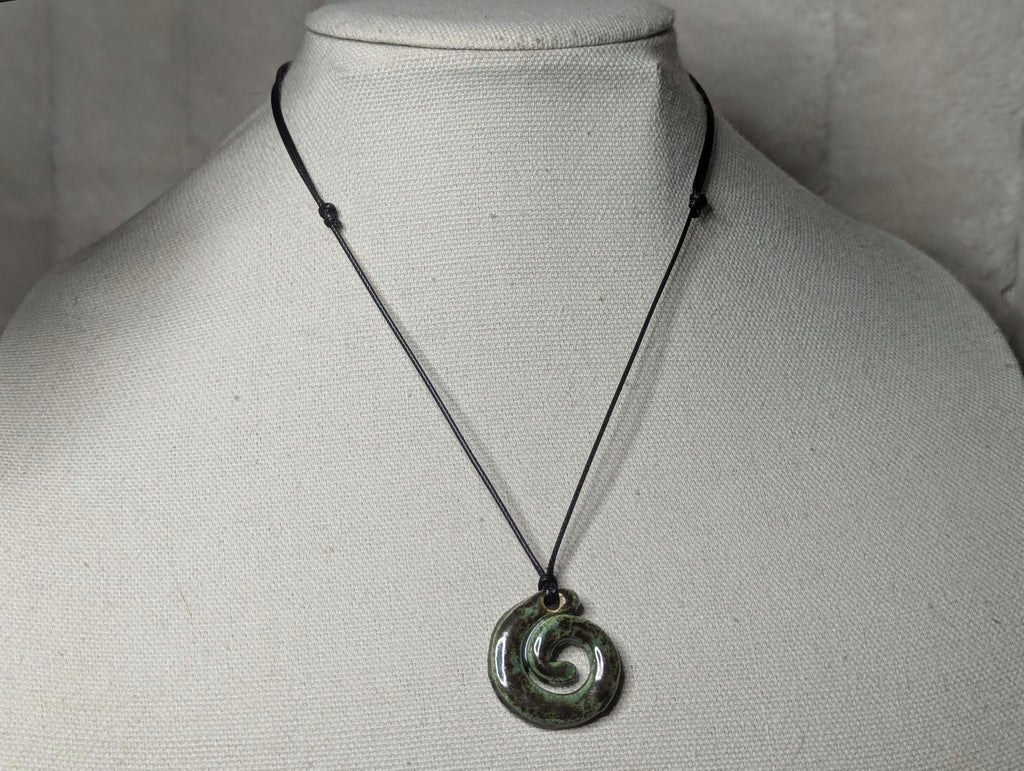 NoctemPottery Ceramic Spiral Swirl Pendant Choker Necklace Adjustable