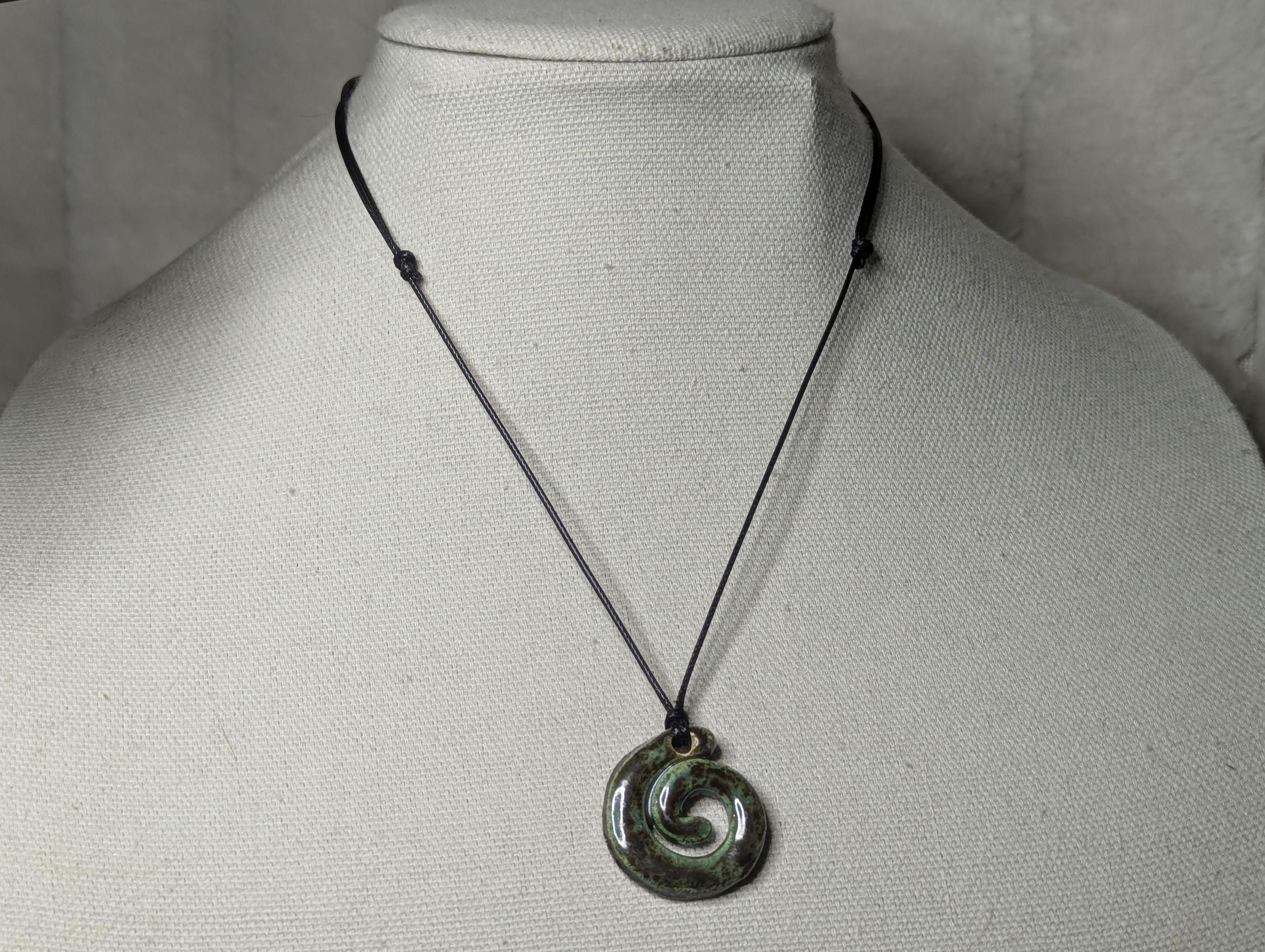NoctemPottery Ceramic Spiral Swirl Pendant Choker Necklace Adjustable