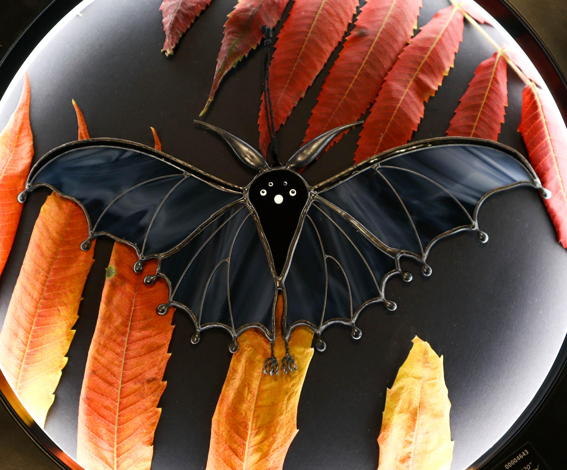 SunStainedGlassUA Bat Stained Glass Suncatcher 8.5in Halloween