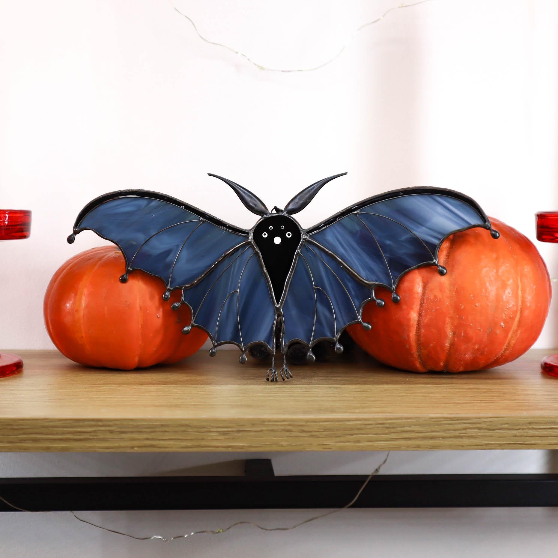 SunStainedGlassUA Bat Stained Glass Suncatcher 8.5in Halloween