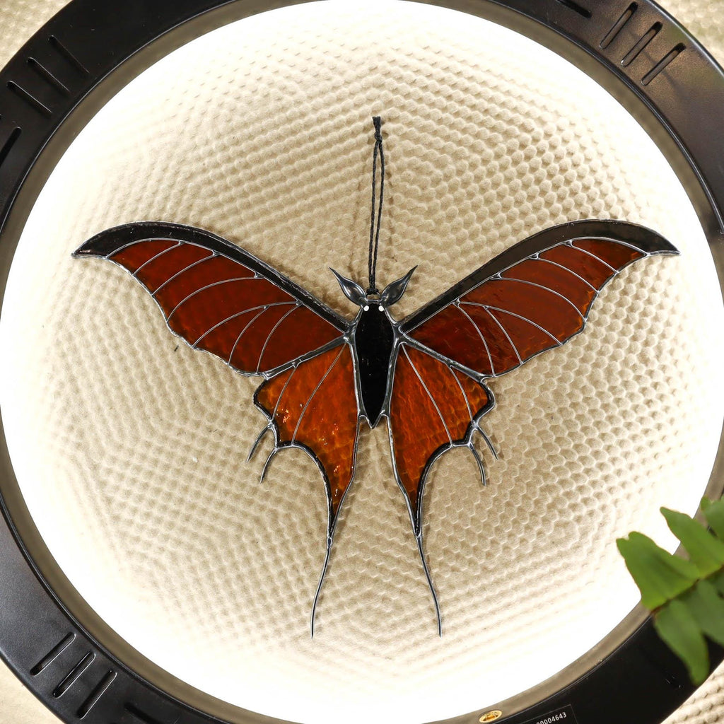 SunStainedGlassUA Bat Butterfly Stained Glass Suncatcher 7.7in Halloween Home Decor