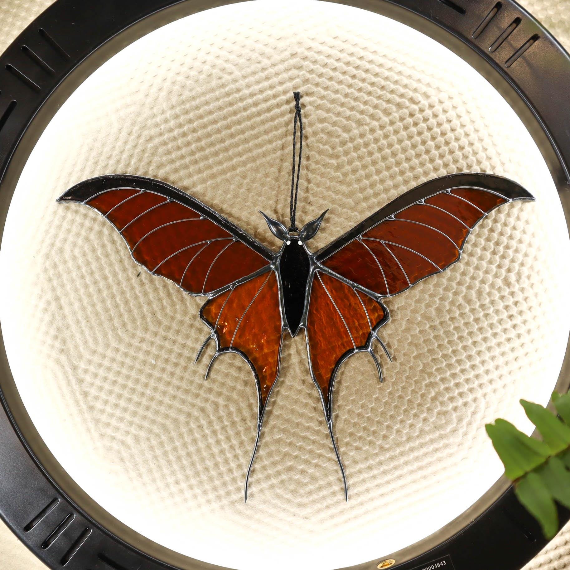 SunStainedGlassUA Bat Butterfly Stained Glass Suncatcher 7.7in Halloween Home Decor
