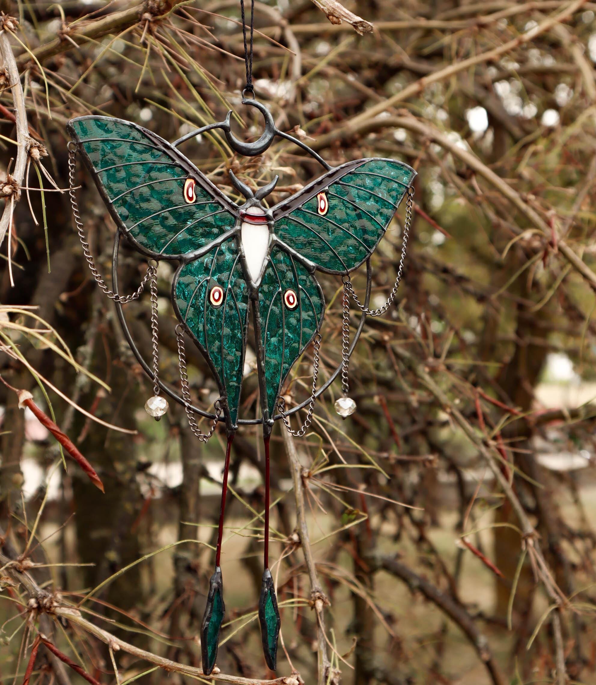 SunStainedGlassUA Luna Moth Butterfly Stained Glass Suncatcher