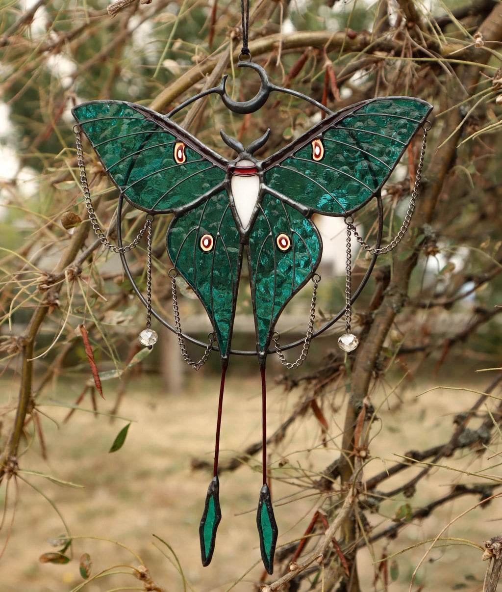 SunStainedGlassUA Luna Moth Butterfly Stained Glass Suncatcher