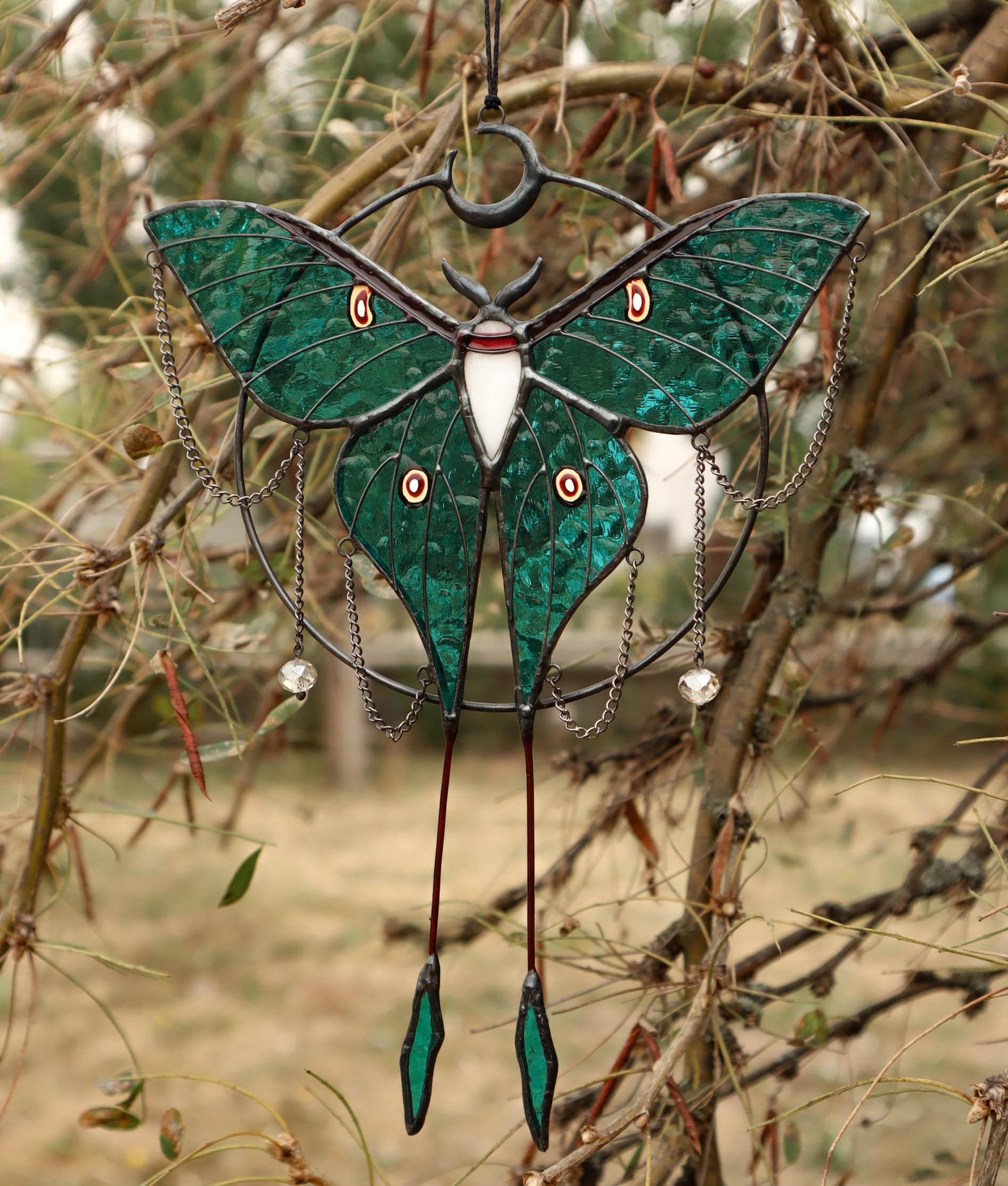 SunStainedGlassUA Luna Moth Butterfly Stained Glass Suncatcher