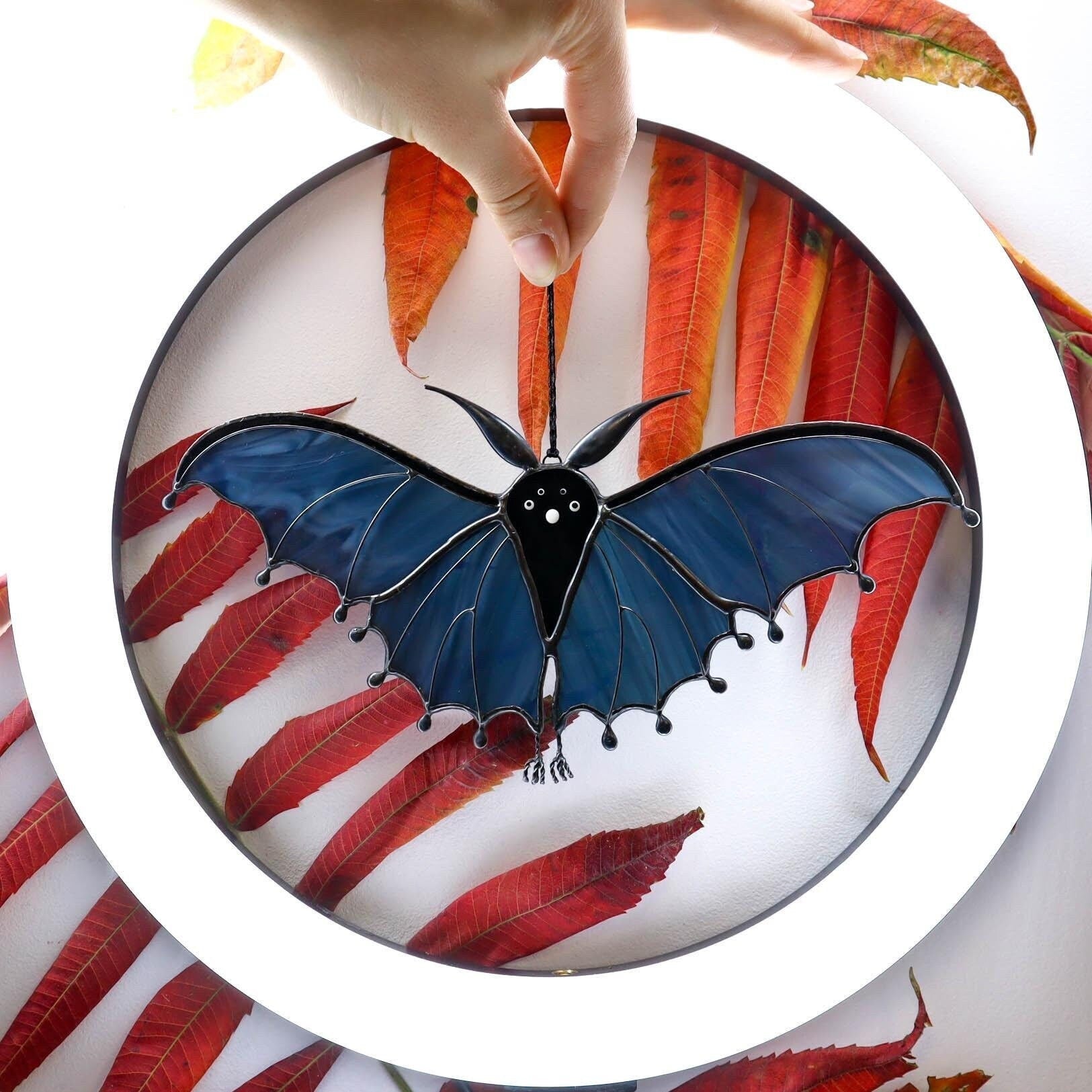 SunStainedGlassUA Bat Stained Glass Suncatcher 8.5in Halloween