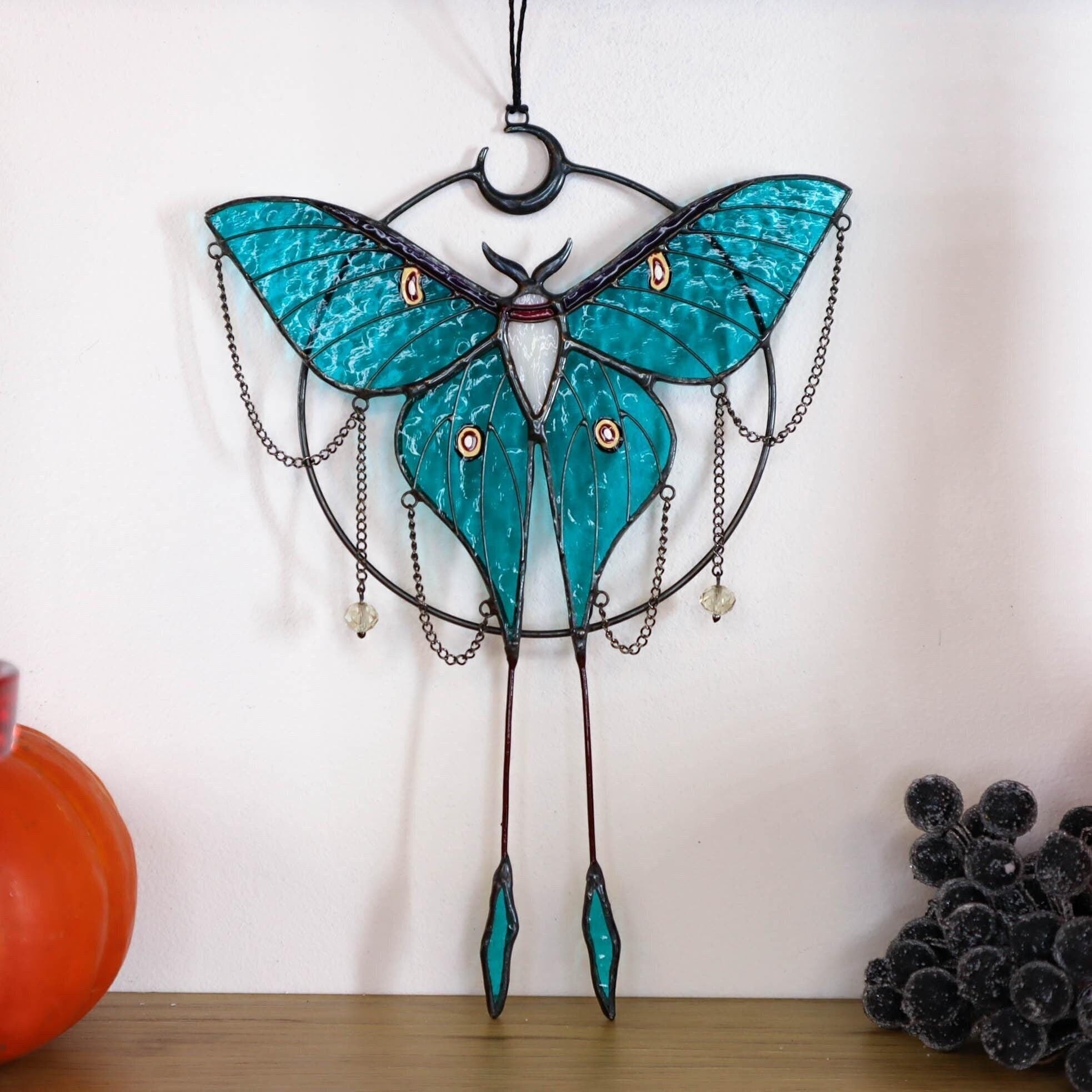 SunStainedGlassUA Luna Moth Butterfly Stained Glass Suncatcher